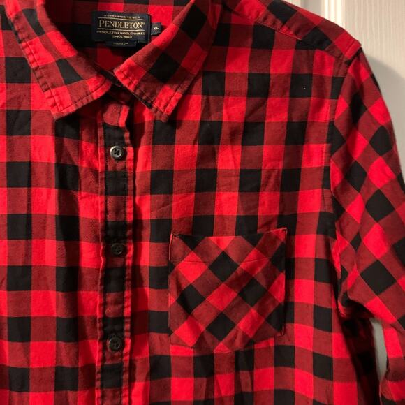 Pendleton Women's Buffalo Plaid Flannel Shirt Size XL Red Black Cotton Cabincore - Picture 4 of 8